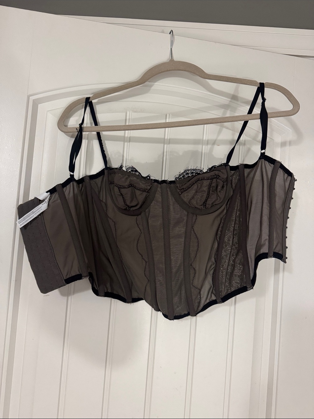 Sheer Black Lace Corset Top - Women's Intimates - Picture 2 of 3